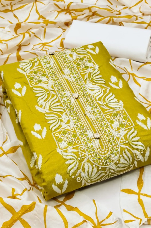 Exclusive Cotton Print Dress Material With Fancy work